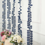 Taffeta Ribbon Sash with 4" Leaf Petal Design Navy Blue 50ft - Sophisticated Artificial Fabric Garland