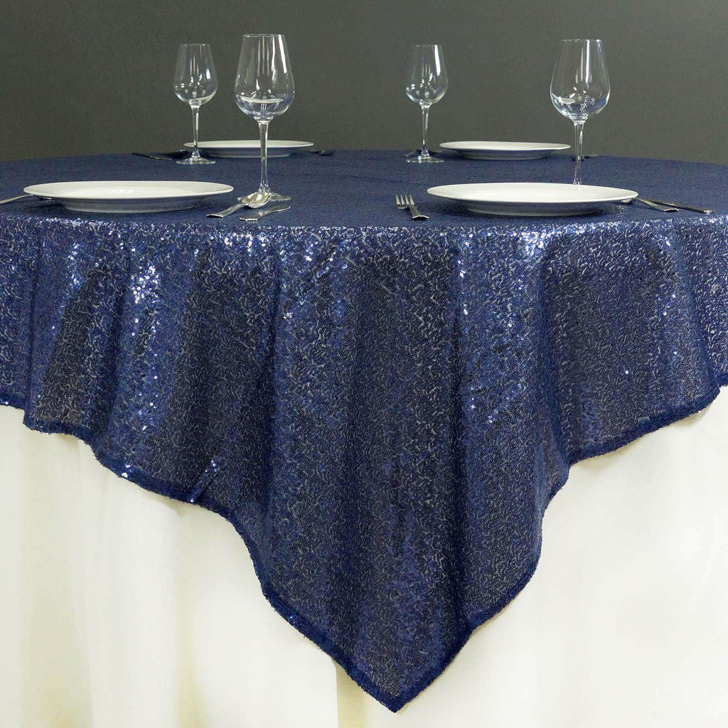 Sequin 72"x72" Table Overlay Square Tablecloth Navy Blue - Sparkly Table Cover