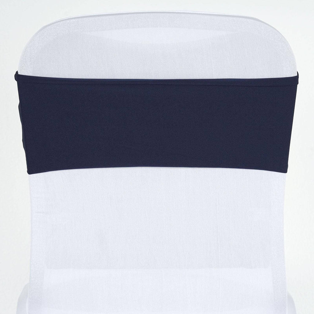 5 Pack Stretch Spandex Chair Sashes Navy Blue - Fitted Finish Two Ply Heavy Duty Chair Bands 5"x12"