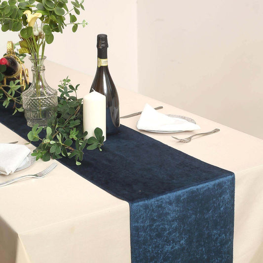 Premium Velvet 12"x108" Table Runner Navy Blue - Sheen Finish Reusable Table Decor