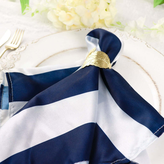 5 Pack Satin 20"x20" Napkins Navy Blue/White - Striped Reusable Dinner Napkins