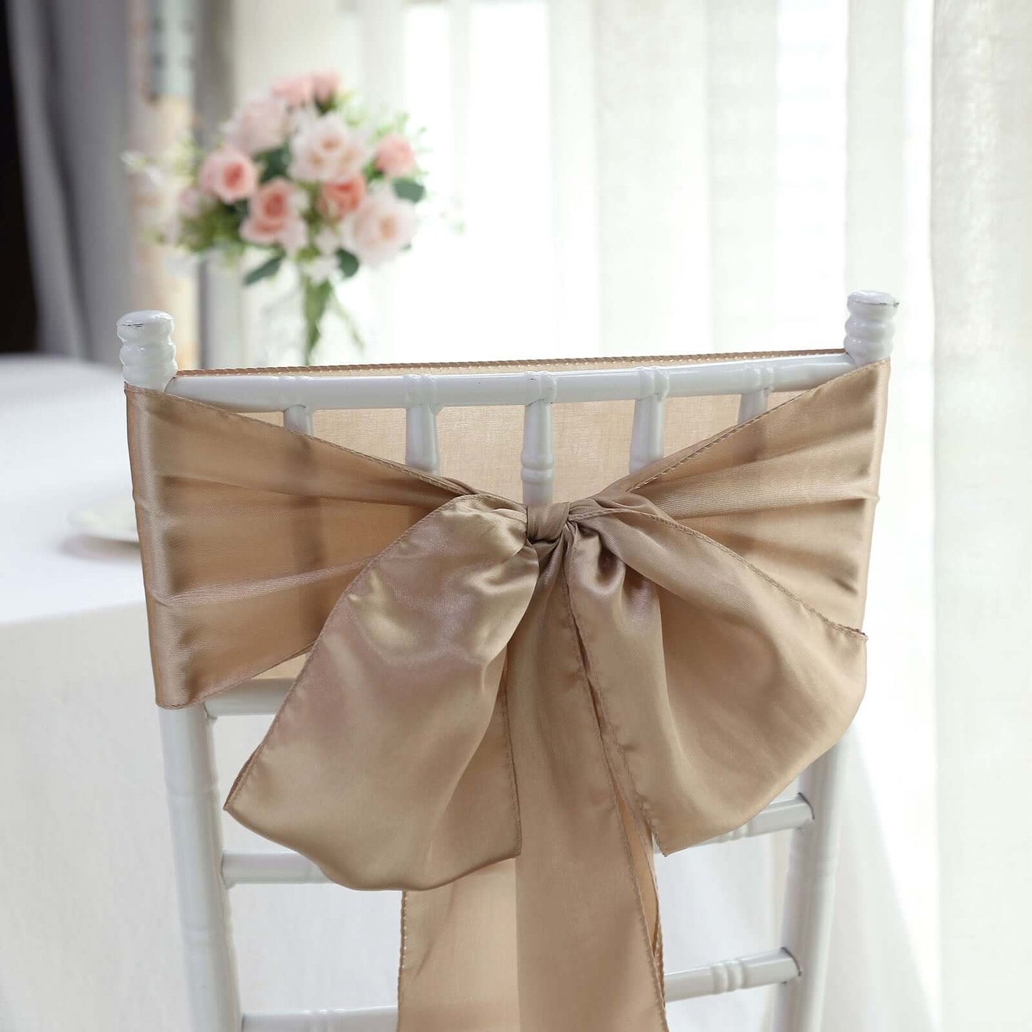 5 Pack Satin Chair Sashes Nude - Durable Chair Bows with Shiny Finish 6"x106"