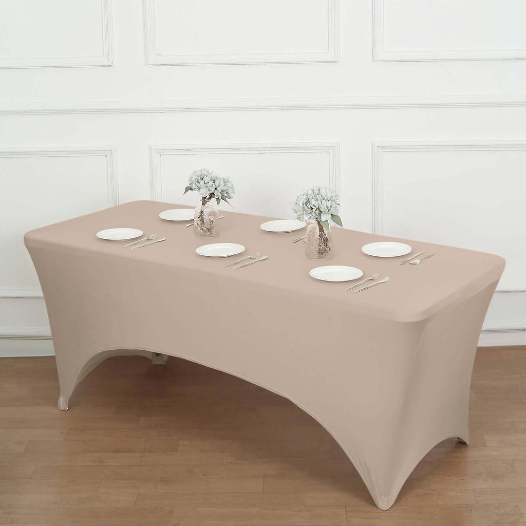 Stretch Spandex 6ft Rectangle Tablecloth Nude - Durable Form-Fitting Table Cover