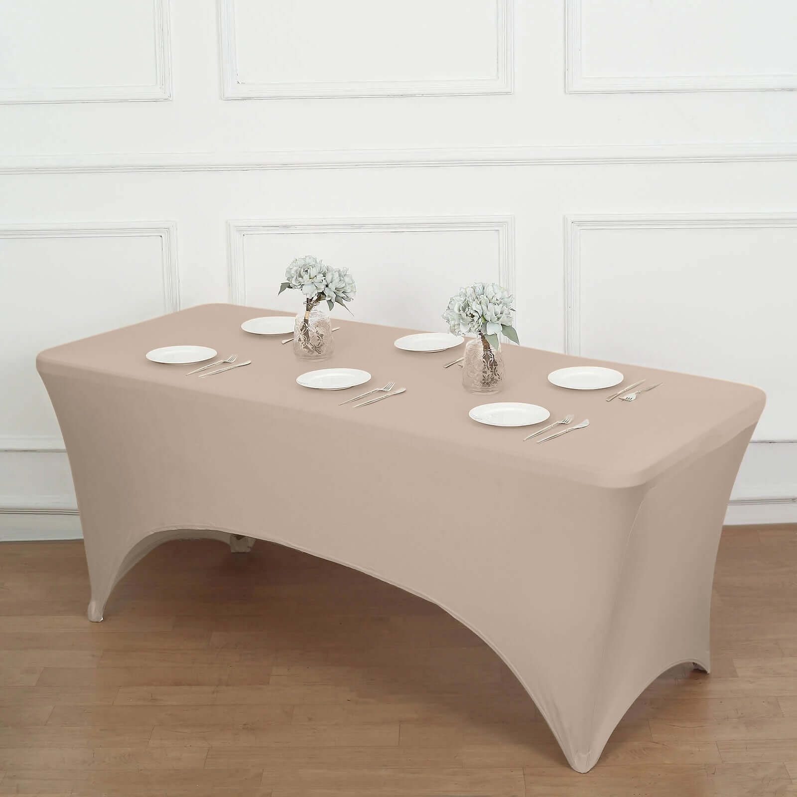 Stretch Spandex 6ft Rectangle Tablecloth Nude - Durable Form-Fitting Table Cover