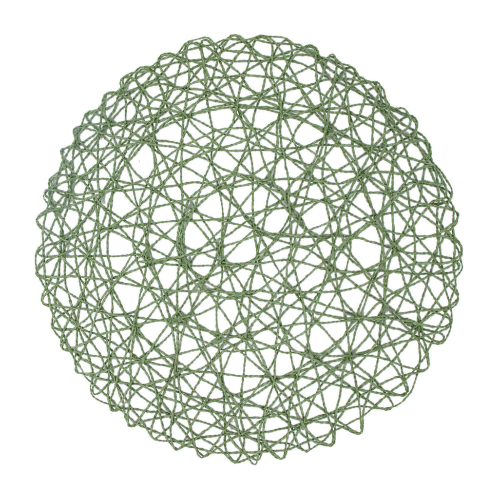 6-Pack Table Placemats Woven Fiber Design Olive Green Round - Disposable Mats for Dining and Events 15"