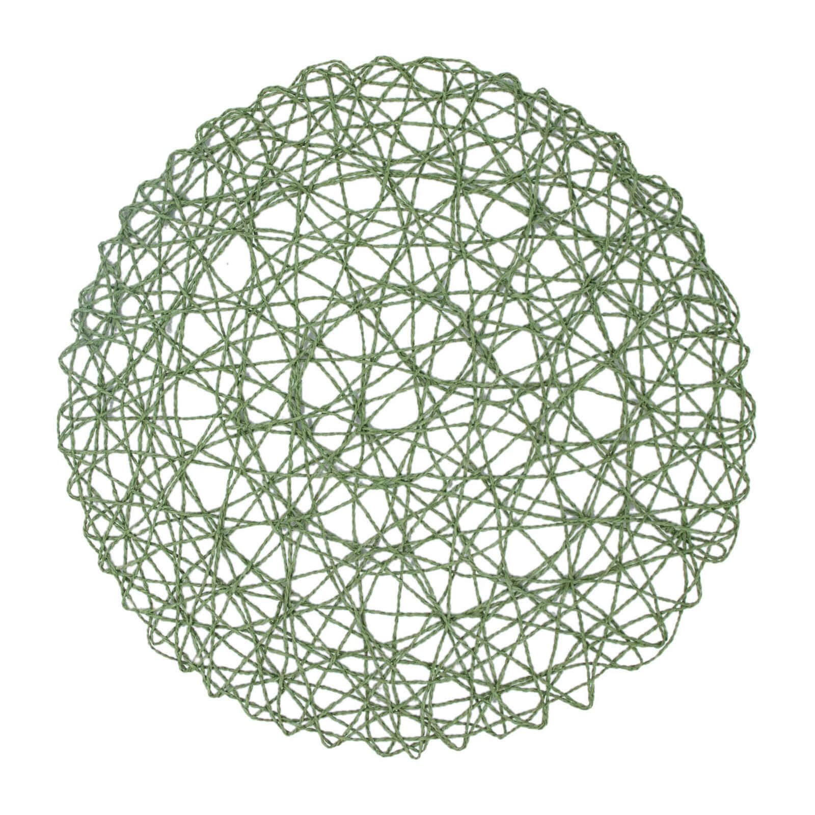 6-Pack Table Placemats Woven Fiber Design Olive Green Round - Disposable Mats for Dining and Events 15"