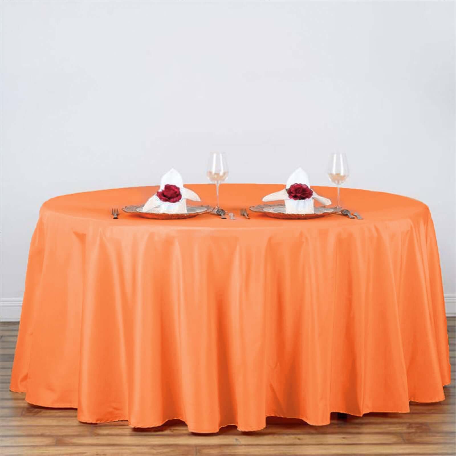 Polyester 120" Round Tablecloth Orange - Seamless Wrinkle-Resistant Table Cover