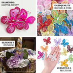 12 Pack 2" White Diamond Studded Wired Organza Butterflies