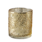 6-Pack Mercury Glass Candle Holders Gold Palm Leaf Design - Votive Tealight Holders for Events