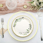 24-Pack Paper 9" Round Dinner Plates in White with Eucalyptus Leaves & Gold Rim - Disposable 300GSM Party Plates for Modern & Nature-Inspired Events