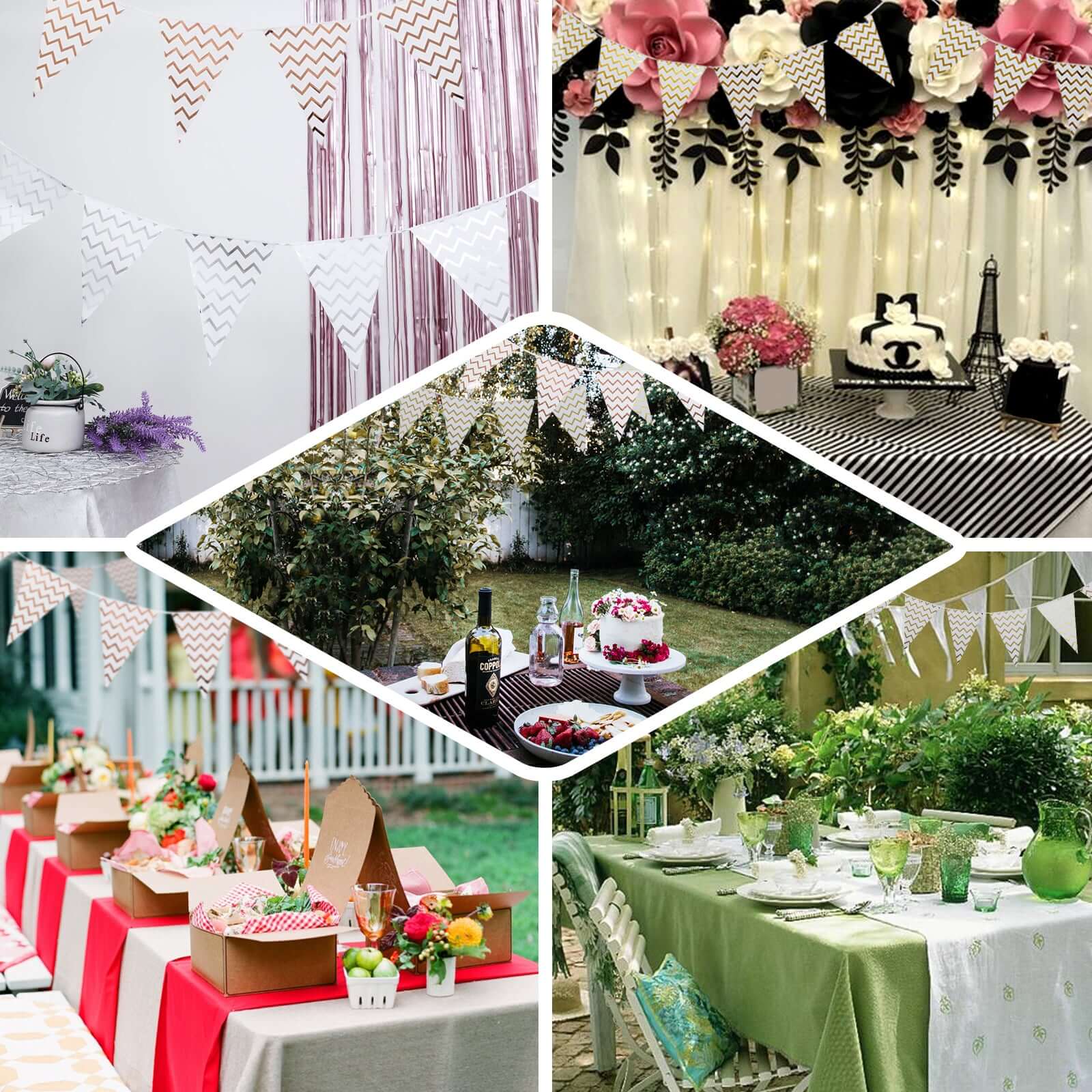 7.5ft Rose Gold Chevron Print Triangle Pennant Flag Party Banner - Clearance SALE