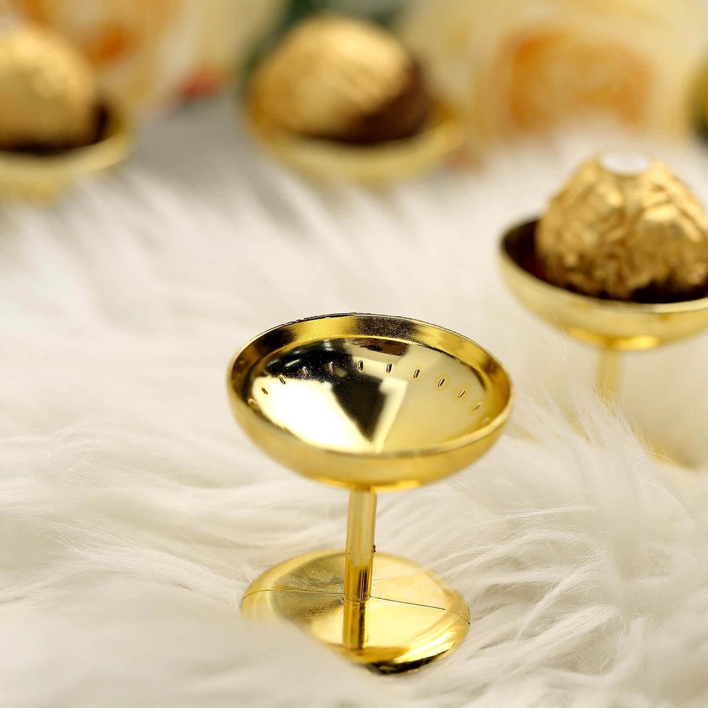 12-Pack Plastic Dessert Cup Candy Dishes Gold - Decorative Mini Pedestal Stands for Treats 2"