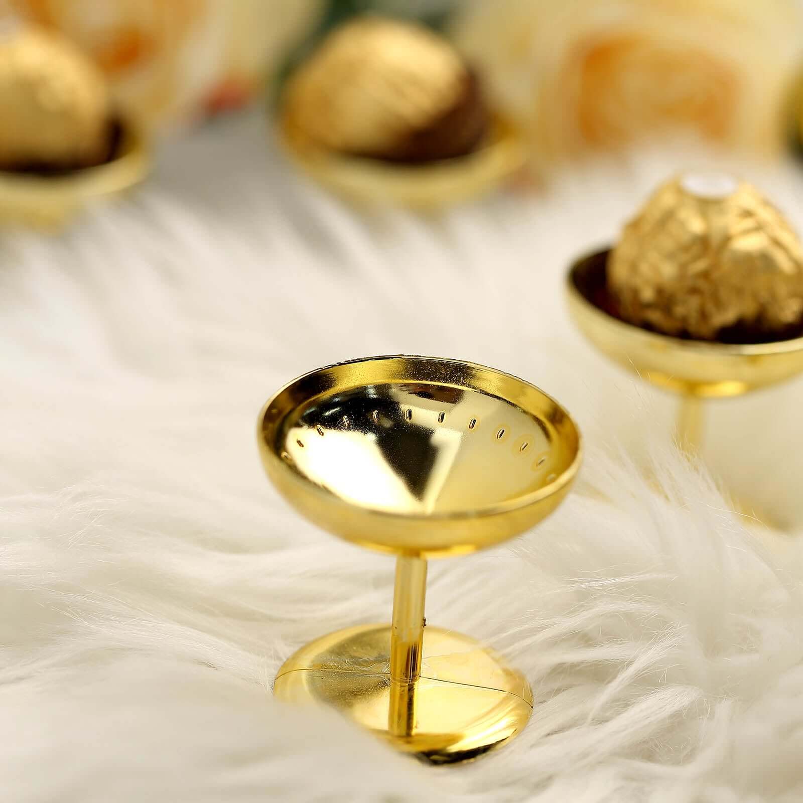 12-Pack Plastic Dessert Cup Candy Dishes Gold - Decorative Mini Pedestal Stands for Treats 2"
