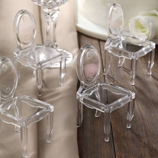 12 Pack 4" Clear Plastic Mini Ghost Chair Party Favor Gift Holders, Candy Treat Display Stands