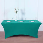 Stretch Spandex 6ft Rectangle Tablecloth Peacock Teal - Durable Form-Fitting Table Cover