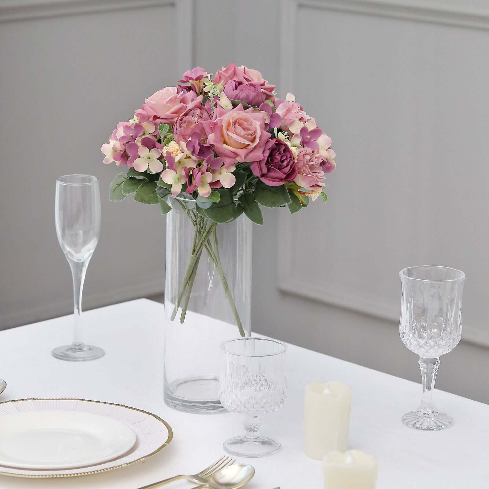 2 Pack Artificial Rose & Peony Floral Arrangements â€“ 12" Dusty Rose Silk Bouquets for Weddings & Home DÃ©cor