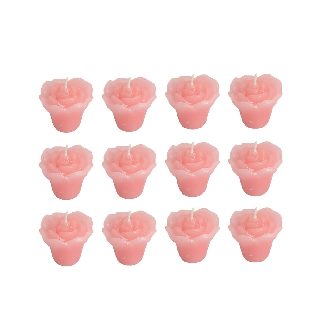12-Pack Mini Floating Candles Rose Flower Design Pink - Wedding Vase Fillers for Decor 1"