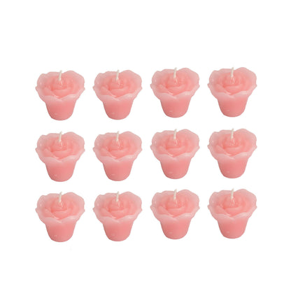 12-Pack Mini Floating Candles Rose Flower Design Pink - Wedding Vase Fillers for Decor 1"
