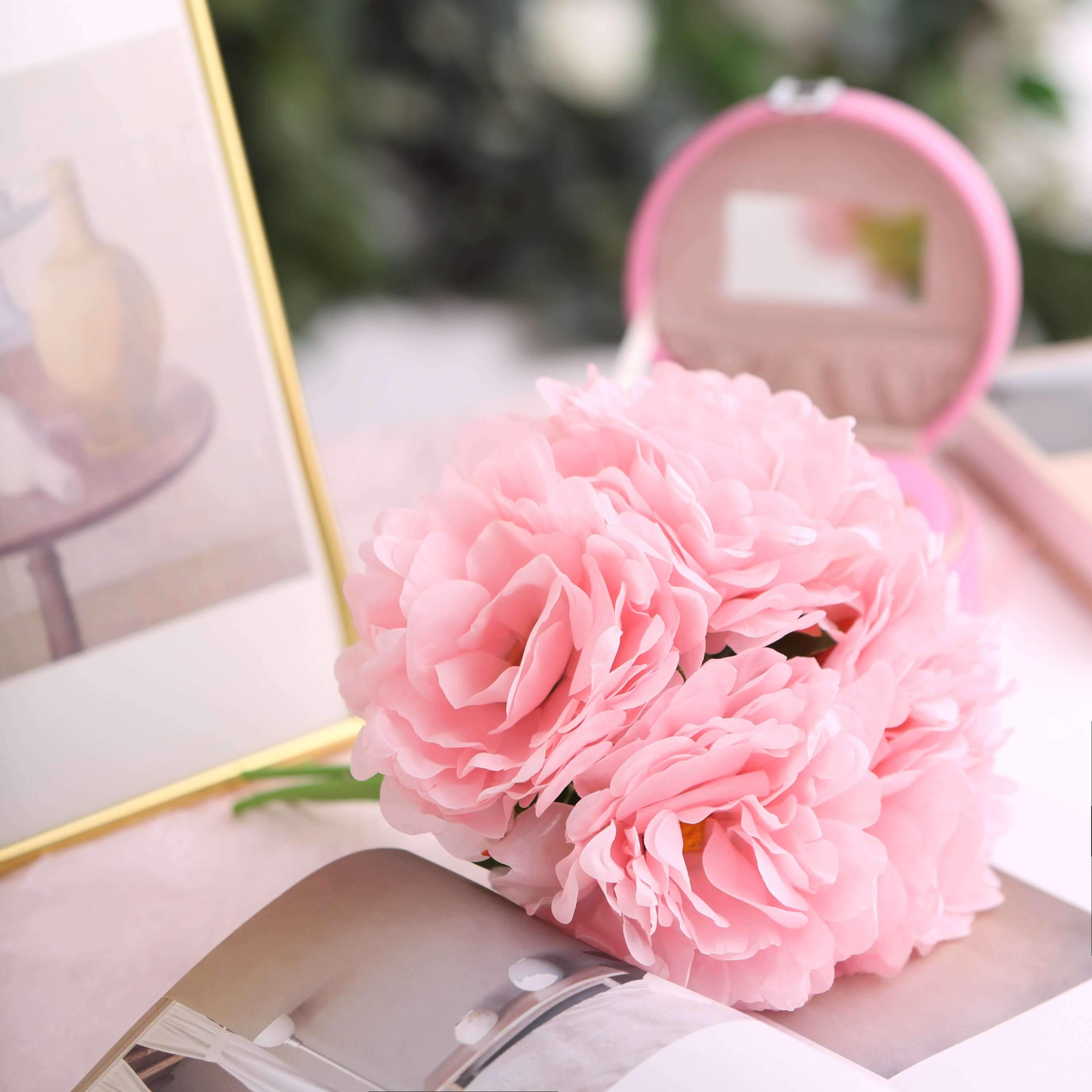 11" Pink Real Touch Artificial Silk Peonies Flower Bouquet