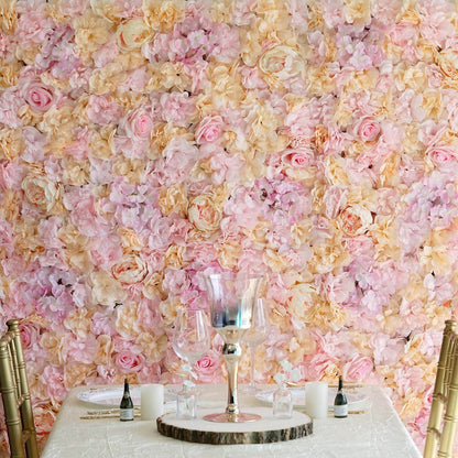 13 Sq ft. Pink Champagne UV Protected Assorted Flower Wall Mat Backdrop - 4 Artificial Panels
