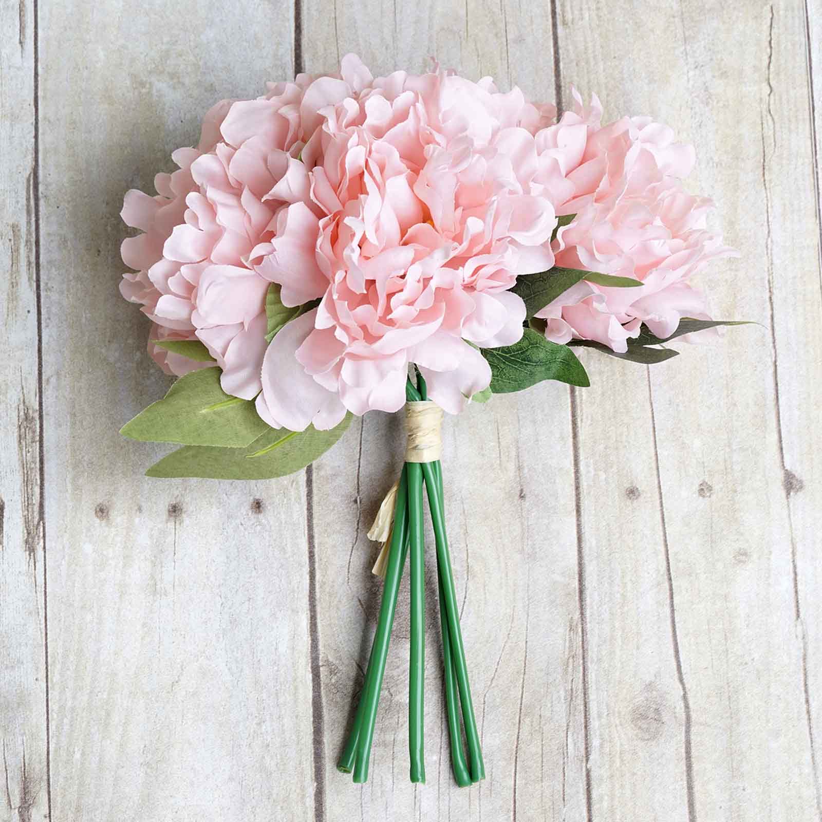 11" Pink Real Touch Artificial Silk Peonies Flower Bouquet
