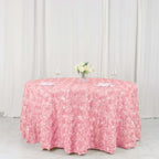Satin 120" Round Tablecloth Pink - Grandiose 3D Rosette with Seamless Finish Table Cover