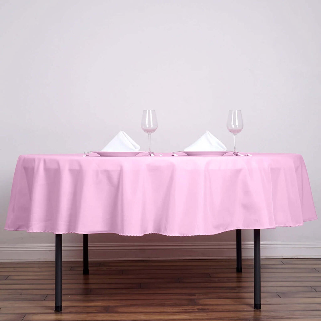 Polyester 90" Round Tablecloth Pink - Stain & Wrinkle-Resistant Table Cover