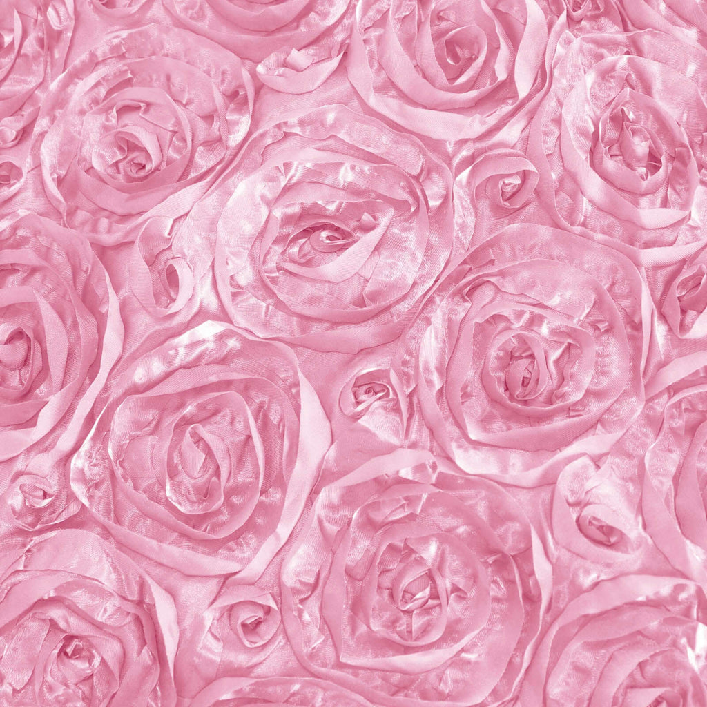 Satin 90"x132" Rectangle Tablecloth Pink - Grandiose 3D Rosette Seamless Table Cover