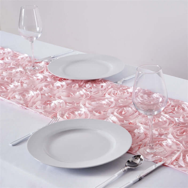 Rosette Satin 14"x108" Table Runner Blush - Grandiose Design