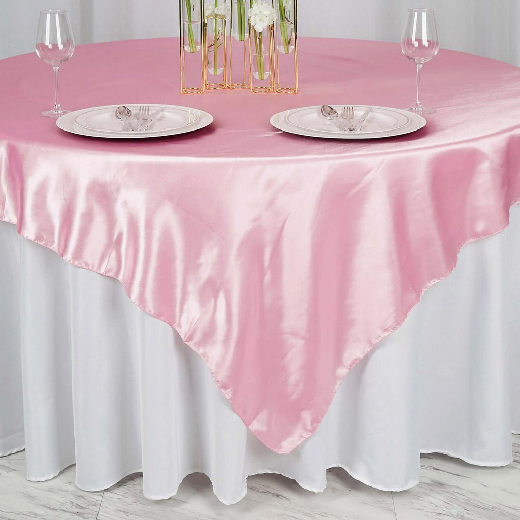 Satin 72"x72" Table Overlay Square Tablecloth Pink - Smooth Finish Table Cover
