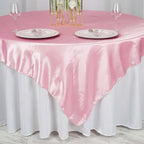 Satin 72"x72" Table Overlay Square Tablecloth Pink - Smooth Finish Table Cover
