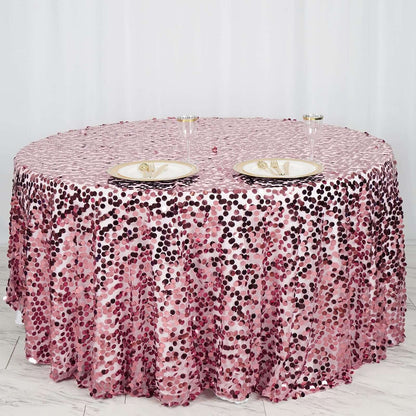 Sequin 120" Round Tablecloth Pink - Seamless Big Payette Table Cover