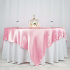 Satin 90"x90" Table Overlay Square Tablecloth Pink - Smooth Finish Table Topper