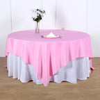 Polyester 90"x90" Table Overlay Square Tablecloth Pink - Wrinkle-Resistant & Durable Table Cover
