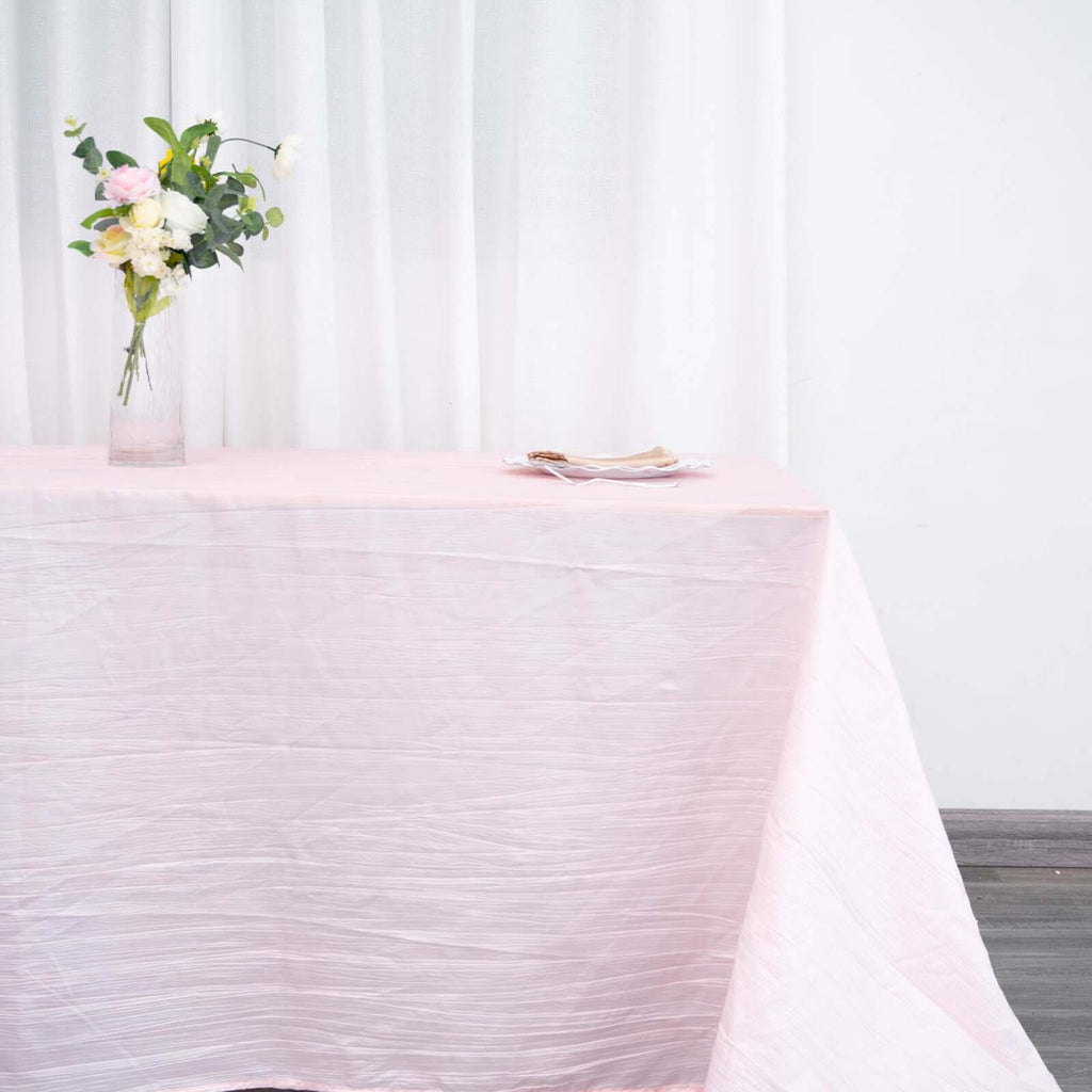 Taffeta 90"x132" Rectangle Tablecloth Blush - Seamless Accordion Crinkle Table Cover
