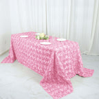 Satin 90"x132" Rectangle Tablecloth Pink - Grandiose 3D Rosette Seamless Table Cover