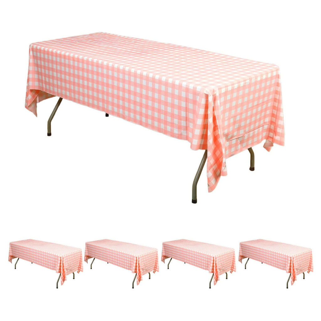 5-Pack Plastic Table Covers Pink Checkered Rectangle - Durable PVC Disposable Covers for Events 54"x108"