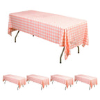 5-Pack Plastic Table Covers Pink Checkered Rectangle - Durable PVC Disposable Covers for Events 54"x108"