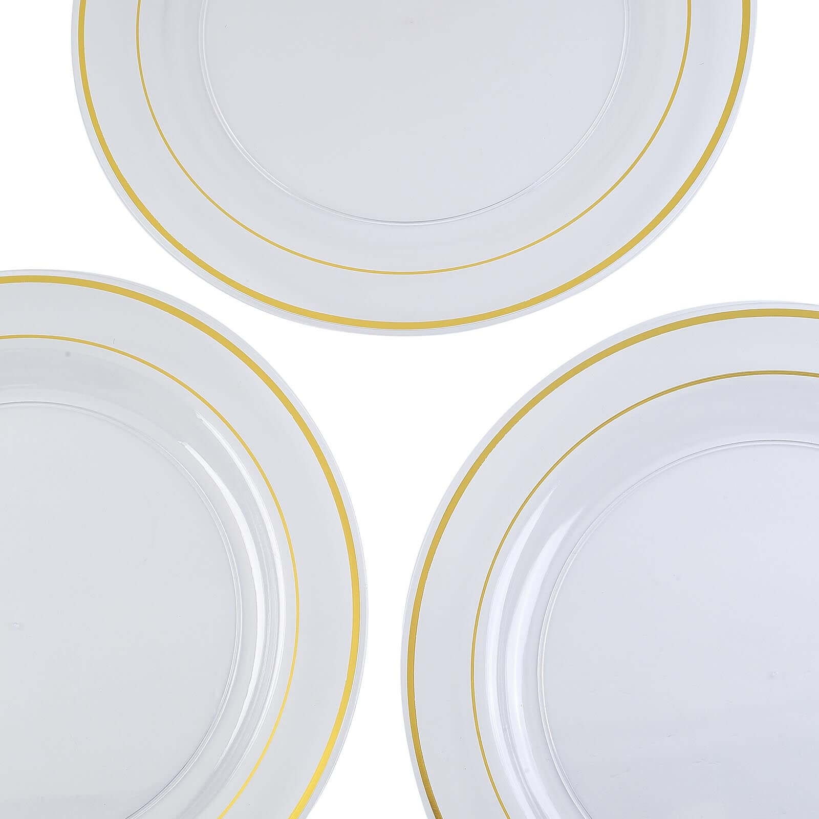 10-Pack Plastic Dinner Plates Clear with TrÃ¨s Chic Gold Rim - Perfect Disposable Party Plates 10"