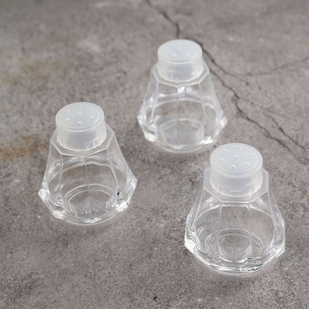 12 Pack 2.5" Clear Plastic Salt and Pepper Shakers Party Favor Gifts