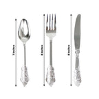 24 Pcs Plastic Silverware Set in Baroque Style Metallic Silver - Heavy Duty Disposable Knife, Fork, and Spoon Set