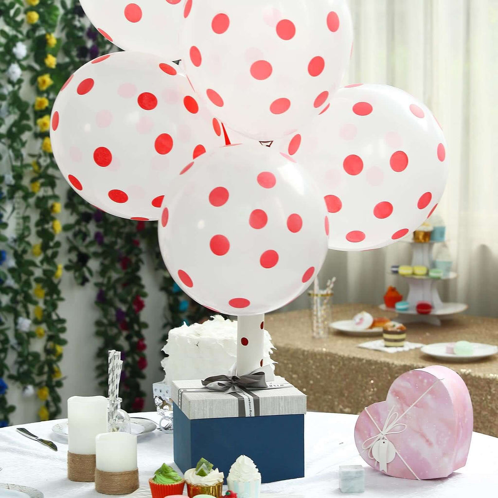 25 Pack 12" Hot Pink and White Fun Polka Dot Latex Party Balloons