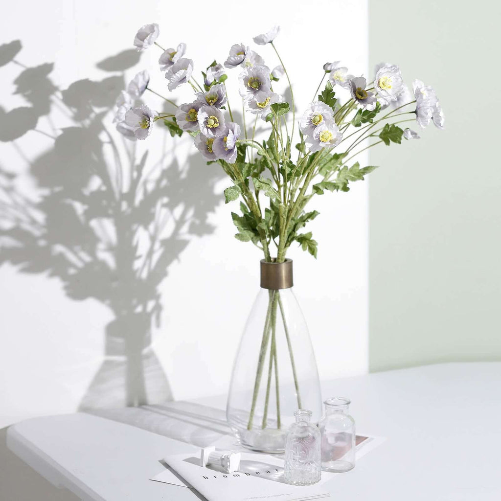 2 Stems 33" Lavender Lilac Artificial Poppy Silk Flowers, Faux Poppies Bouquet Centerpiece Decor