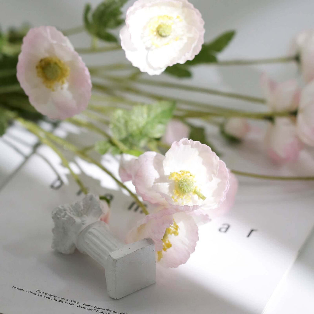 2 Stems 33" Blush Artificial Silk Poppy Flower Bouquet Bushes