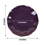 10-Pack Plastic Round 6" Dessert Plates in Purple Ruffled Rim with Gold Edging - Sturdy Disposable Salad Appetizer Dinnerware