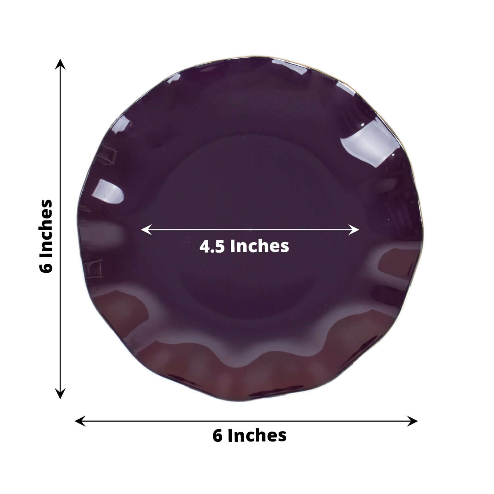 10-Pack Plastic Round 6" Dessert Plates in Purple Ruffled Rim with Gold Edging - Sturdy Disposable Salad Appetizer Dinnerware