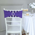 5 Pack Stretch Spandex Chair Sashes Purple - Reusable Chair Bands with Silver Diamond Ring Slide Buckle 5"x14"