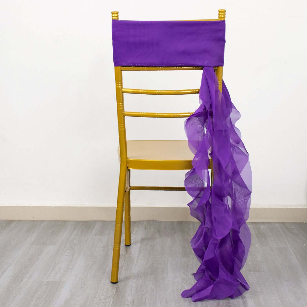 Chiffon Chair Sash with Curly Design Purple - Stylish Chair Decorations