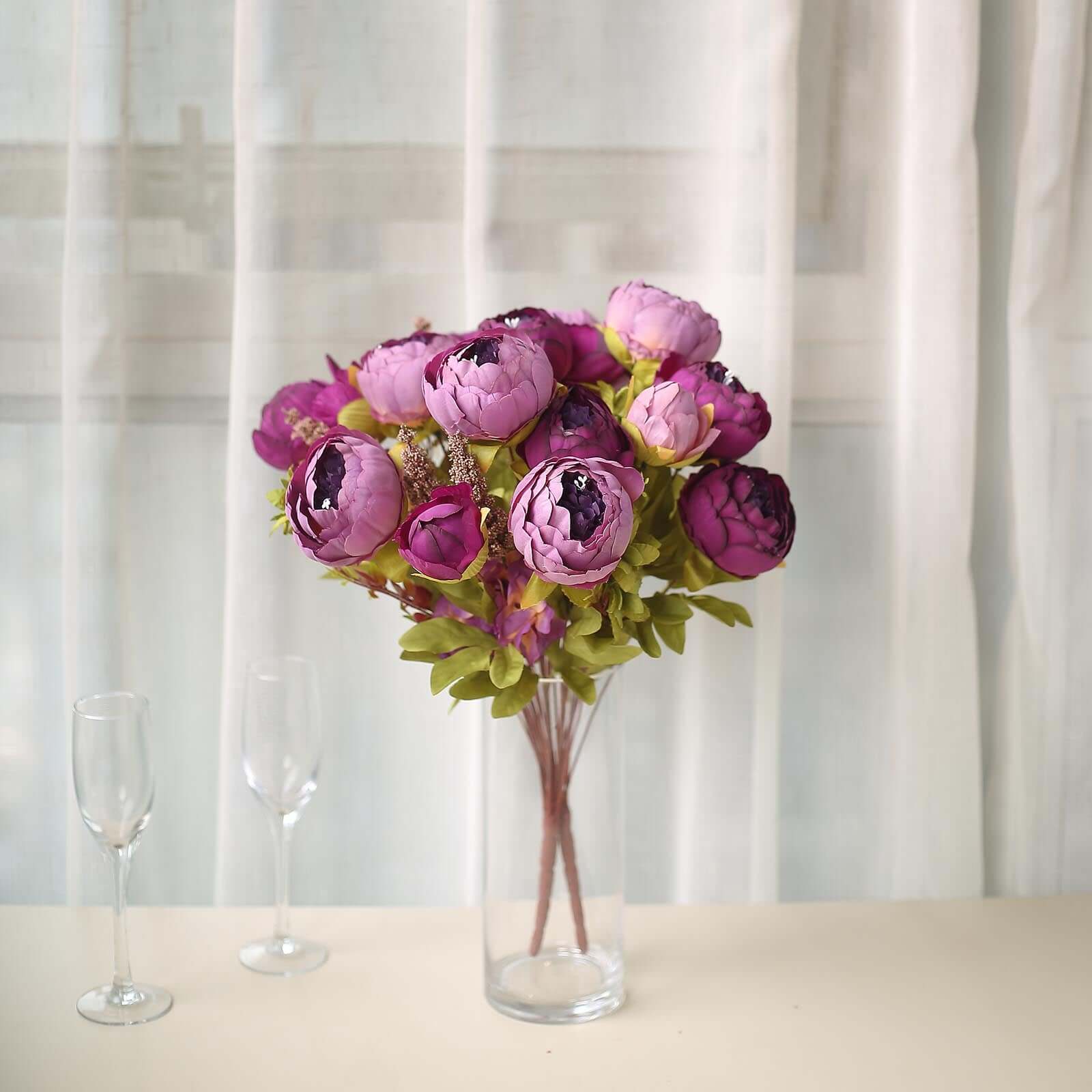 2 Pack 19" Purple Artificial Peony Flower Wedding Bouquets, Faux Silk Flower Arrangements