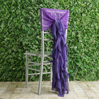 1 Set Chiffon Hoods Chair Sashes with Willow Ruffles Design Purple - Stylish Chair Bow Decor